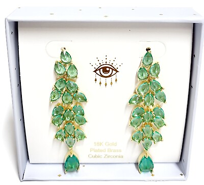 #ad Eye Candy Cubic Zirconia Cluster Dangle Earrings Teal Green 18k Gold Brass NWT $44.99