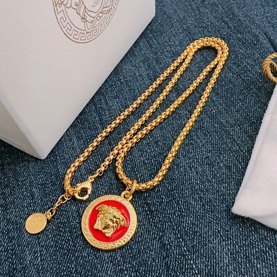 #ad Versace Pendant Necklace Medusa Men Gold Red Round Necklace 60cm W Adjustable $123.00