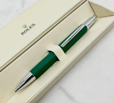 #ad ROLEX Watch Novelty Silver Green Knock Type Ballpoint Pen Blue ink wz Box Rare $256.99