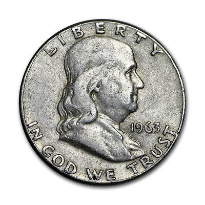 #ad 1963 D Franklin Silver Half Dollar VG 90% Silver 50c Very Good $18.99
