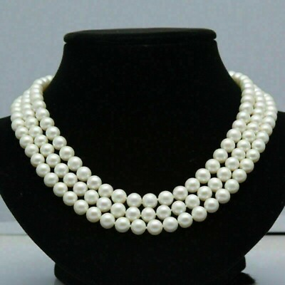 #ad Triple strands AAA natural south sea 9 10MM white pearl necklace 18quot; 14K Clasp $79.00