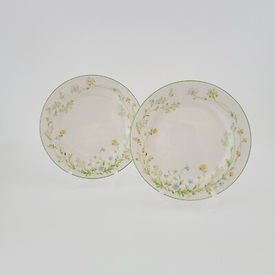 #ad Noritake Reverie Green Trim 2 Salad Plates Wildflower amp; Butterfly Spring Dishes $18.23