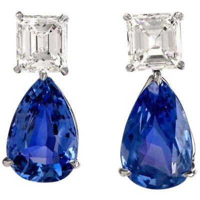 #ad Exclusive Pear Cut Blue Lab Created Sapphire Women#x27;s Tear Drop Silver Earrings $168.00