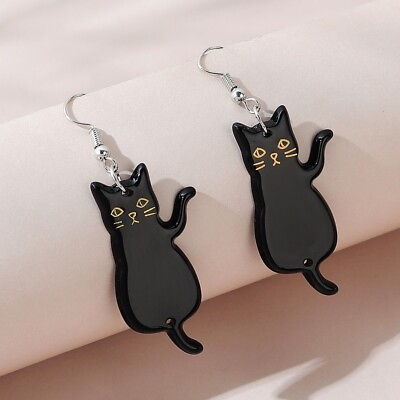 Beautiful Fashion Bohemian Black Cat Lucite Dangle Earrings $8.00