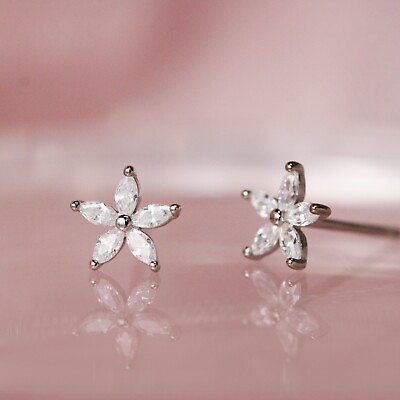 #ad 925 sterling silver cubic zirconia flower stud earrings $12.00