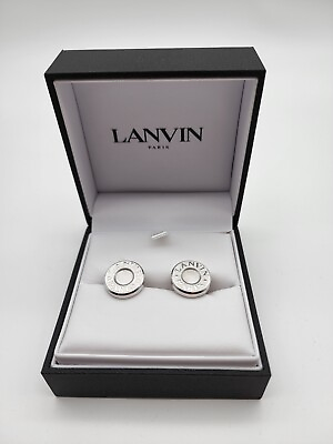 #ad Lanvin Paris Rhodium Plated Circular Round Logo Cufflinks Silver NEW $97.46