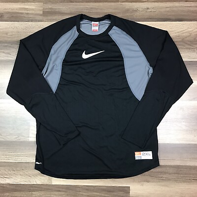 #ad Y2K Nike Team Long Sleeve Shirt Mens 2XL Black Colorblock Center Check Fit Dry $29.99