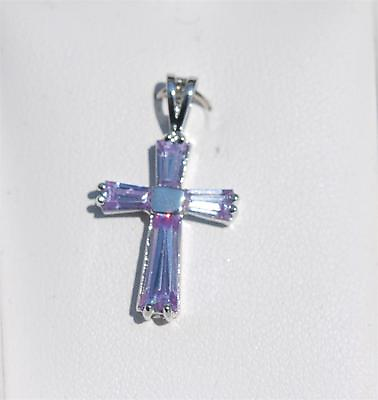 #ad New Sterling Silver Cubic Zirconia Cross Pendant .925 Purple Stones CZ $7.50