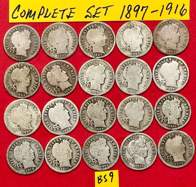 #ad Complete Barber Silver Dimes Set of 20 DIMES Consecutively Dated 1897 1916 BS9 $116.99
