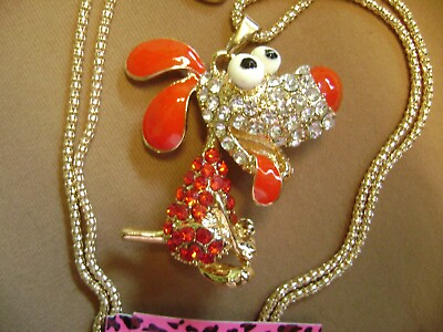 #ad NWT BETSEY JOHNSON CUTE DOG MOVABLE BODY CRYSTAL PENDANT NECKLACE USA SELLER $14.99