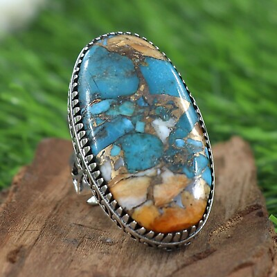 #ad Spiny Oyster Turquoise Handmade Silver Desinger Cocktail Ring All Size 6 10 $71.99