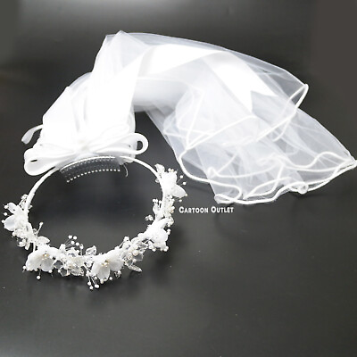 #ad First Holy Communion Veil for Girls White Flowers Head Band Primera Comunion $18.99