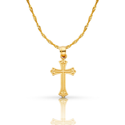 #ad 14K Yellow Gold Cross Pendant with 1.2mm Singapore Chain Necklace $247.00