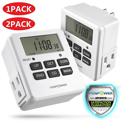7 Day Digital LCD Electric Programmable Dual Outlet Plug In Clock Timer Switch $15.99
