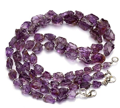 #ad Natural Brazil Amethyst Gem Rough Unpolished Nugget Beads Necklace 16quot; 155Cts. $12.40