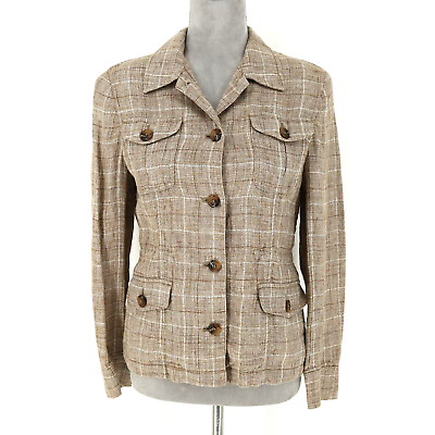 #ad Jones New York Beige Plaid Linen Blend Jacket Size PS Small Petite SP Safari $29.77
