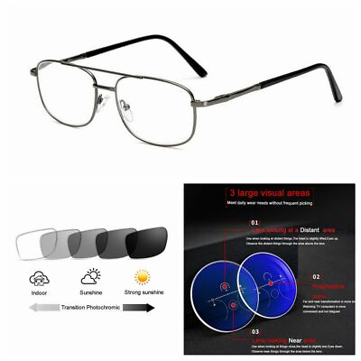 #ad Oversize Multifocal Progressive Photochromic Alloy Pilot Reading Glasses UV400 $23.99