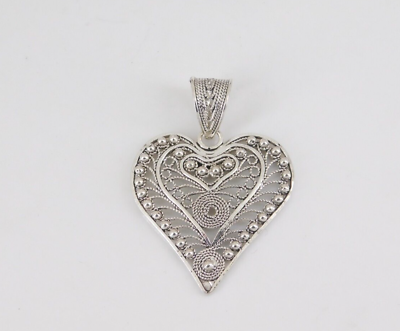 #ad 925 Sterling Silver Filigree Heart Pendant $14.99