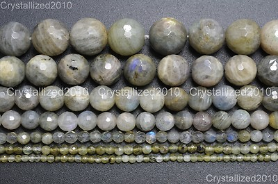 #ad Natural Labradorite Gemstone Faceted Round Beads 3mm 4mm 6mm 8mm 10mm 12mm 16quot; $12.80