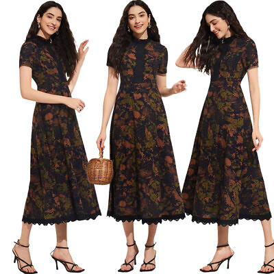 #ad Elegant Print Women Kaftan Muslim Long Dress Dubai Abaya Caftan Slim Robe Caftan $29.88