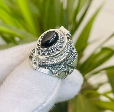 #ad Ring Poison Ring Black Onyx Gemstone Compartment Ring 925 Silver Plated BJ253 $11.99