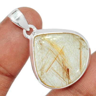 #ad Natural Golden Rutile Brazil 925 Sterling Silver Pendant Jewelry CP27690 $21.99