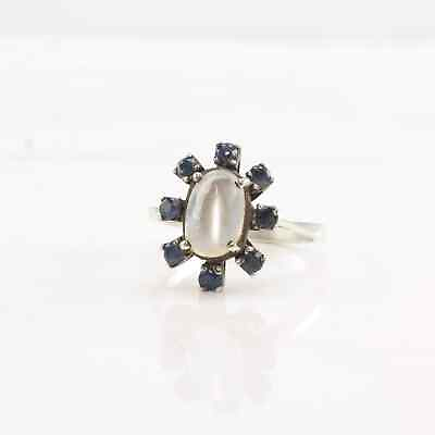 #ad Vintage Mid Century Silver Ring Moonstone Sapphire Flower Sterling Size 7 1 4 $395.00