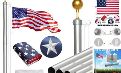 #ad Heavy Duty Flag Pole 13 Gauge Extra 25FT Silver with Embroidered National Flag $243.01