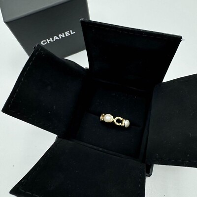 #ad Genuine Chanel ring gold pearl Coco logo size 6.5 A17P with box Japan 190 311 $375.00