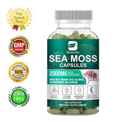 #ad 120 Pills Organic Sea Moss Capsules Irish Sea Moss bladderwrack amp; Burdock Root $15.35