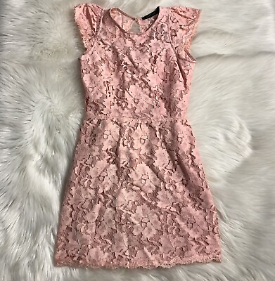 #ad Signature 8 Lace Backless Dress Womens Size S Blush Pink Lined Short Sleeve NEW $22.49