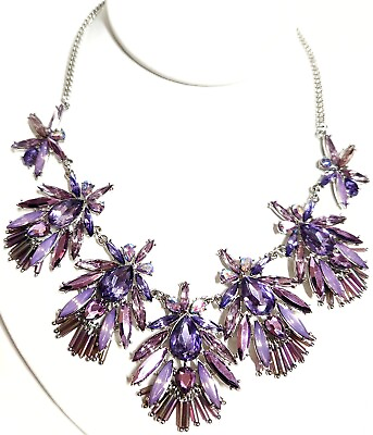 #ad INC international Concepts Mixed Crystal Stone Fan Statement Necklace Purple NWT $35.00