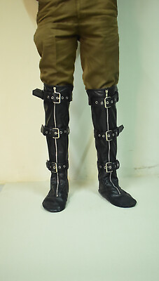 #ad Genuine Leather Knee Socks High unisex leather socks Black belted leather socks $99.00