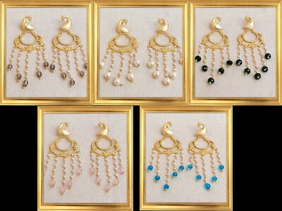 #ad Golden Brass Semi Precious Glass Beads Designer Dangle Drop Earring E14 230 $13.68