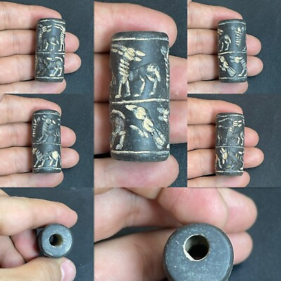 #ad Beautiful Near Eastern Old Stone Intaglio Cylinder Seal Bead Amulet $50.00