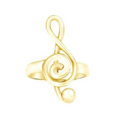 #ad Raised Treble Clef Musical Note 14K Yellow Gold Plated Sterling Ring For Women#x27;s $50.75