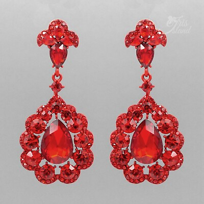 #ad Women Red Crystal Rhinestone Chandelier Drop Dangle Earrings Flower Prom 20209 $15.99