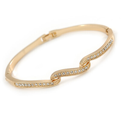 #ad Delicate Clear Crystal Triple Leaf Bangle Bracelet In Gold Plating 18cm L GBP 22.50