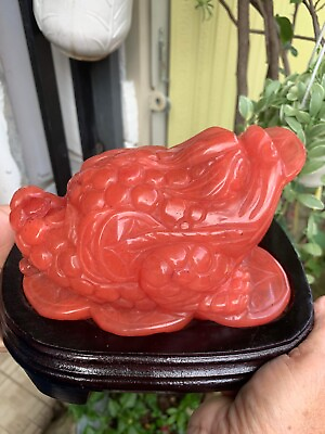 #ad Red Obsidian Gemstone hand carved Toad Fengshui symbol bring Luckamp;Fortune5lbs $348.00