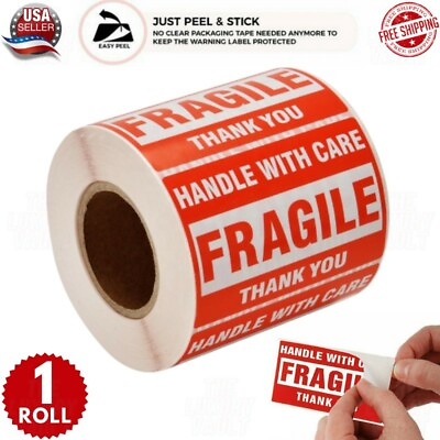 #ad Fragile Stickers 1 Roll 500 2x3 Fragile Label Sticker Handle With Care Mailing $7.89