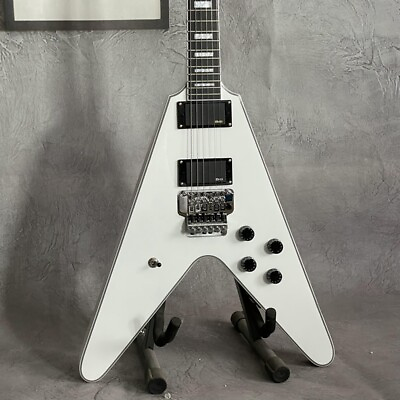 #ad White Flying V Electric Guitar Solid Body Black Fretboard FR Bridge HH Pickups $294.00