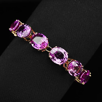 #ad Striking Pastel Pink Sapphire Rare 82Ct 925 Sterling Silver Handmade Bracelets $324.00