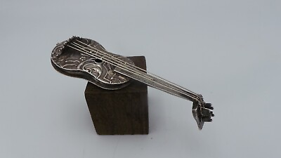 #ad Rare UNCOMMON 19TH Antique Dutch Silver In the Shape of a 3D MANDOLIN GUITAR $199.99