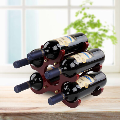 #ad 6 Bottle wine rack Wood Wine Storage Stand Countertop Rustic Wooden Wine Holder $25.94