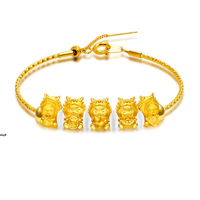 #ad Pure 999 24K Yellow Gold Bracelet Men Women Five Dragon Bracelet $149.00