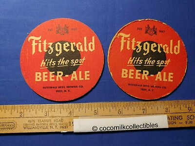 #ad Two Vintage Fitzgerald Beer Ale Hits The Spot Beer Coasters Troy New York Red $17.99