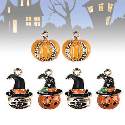 #ad 6 PCS Halloween Pumpkin Pendant Enamel Charm Jewelry Charms Miss Metal $6.79