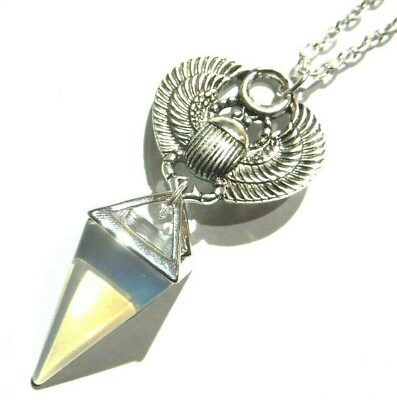 #ad SCARAB BEETLE OPALITE PYRAMID NECKLACE Egypt Egyptian Gothic Occult Pendant 5B $12.49