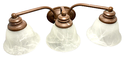 #ad 3 Light Vanity Light for Bathroom Brown Oil Rubbed Light w Alabaster Shade Arms $25.49