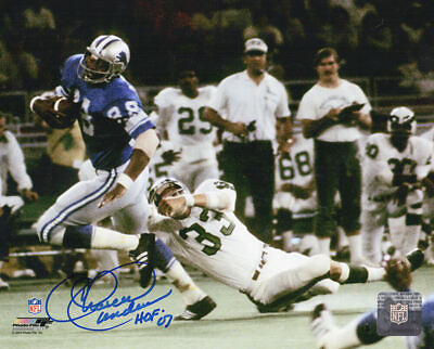 #ad Charlie Sanders Signed Detroit Lions With Football 8x10 Photo w HOF#x27;07 SS COA $42.48